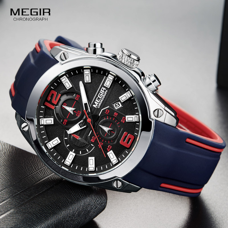 Silicone Sport Band - Megir Men's Chronograph Analog Quartz Watch