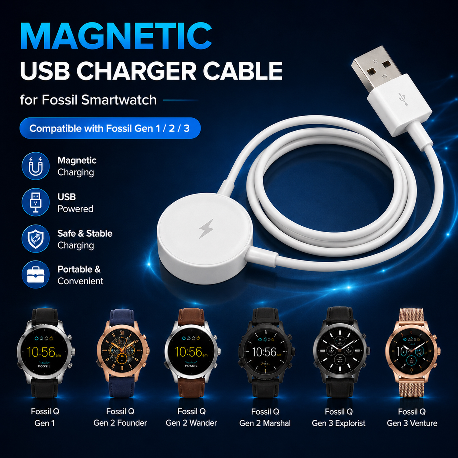 Fossil Watches Smartwatch Charger - USB Magnetic Charging Cable For Smart
