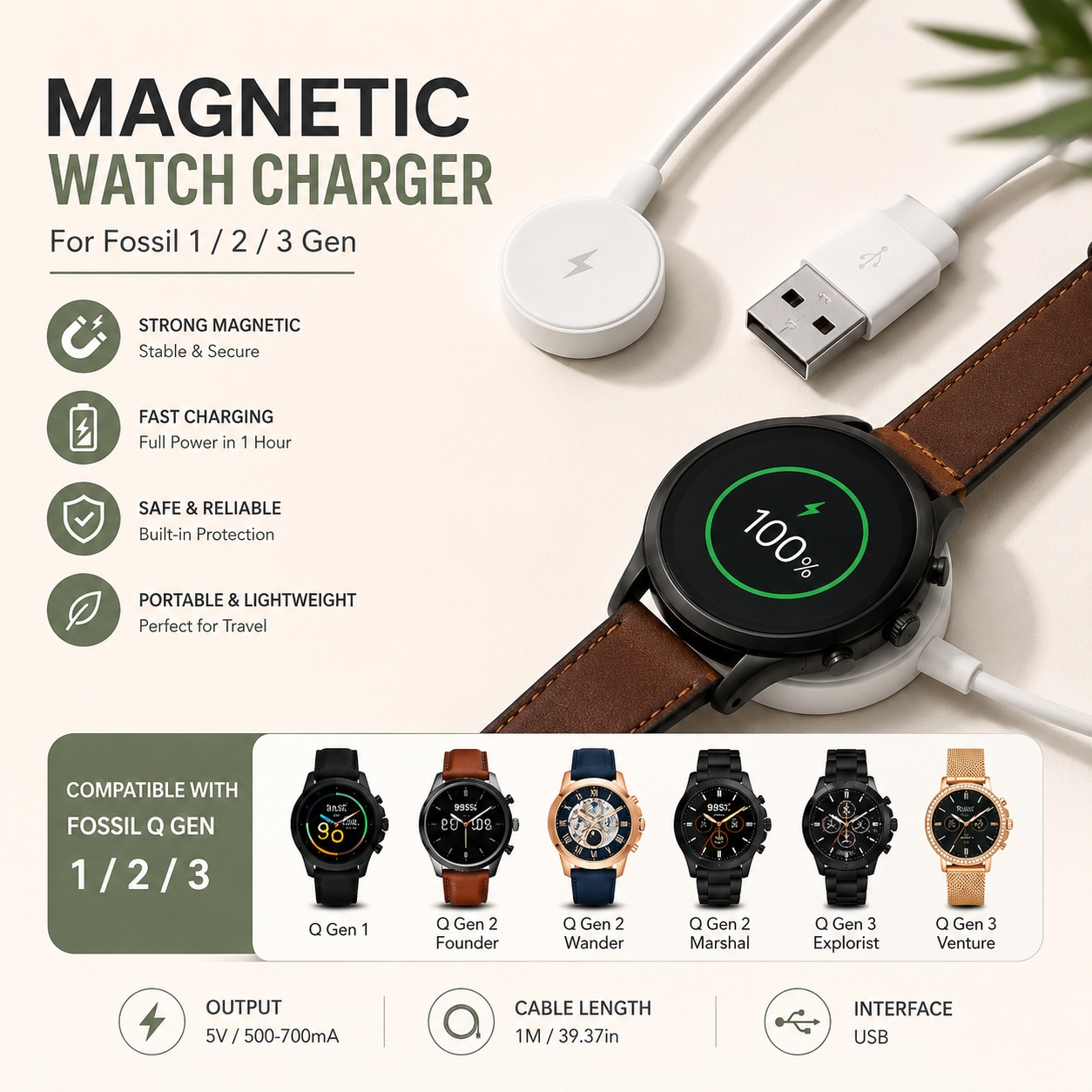 Fossil Watches Smartwatch Charger - USB Watch Charger Adapter Smartwatch Charging