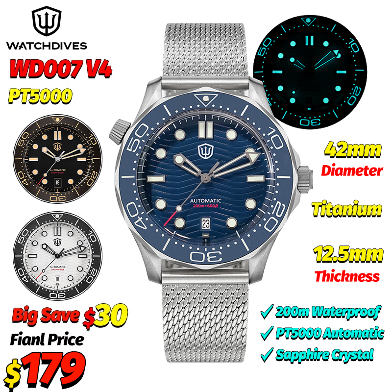 Waterproof Diving Watch - Watchdives WD007 V4 Automatic Dive Watch