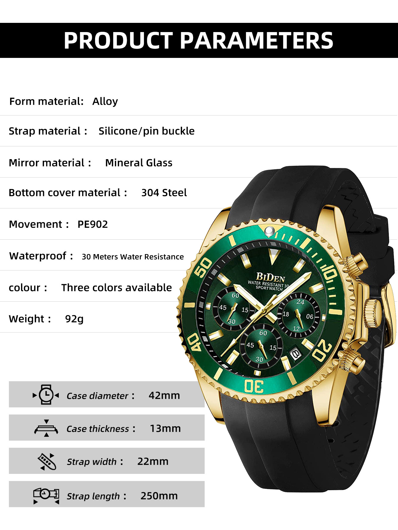 BIDEN Classic Green Watch For  - đánh giá và giá Watches Not Smartwatch