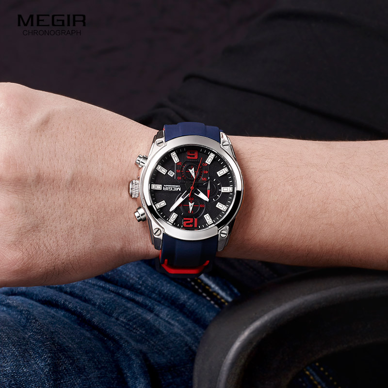 Megir Men's Chronograph Analog - đánh giá và giá Silicone Sport Band