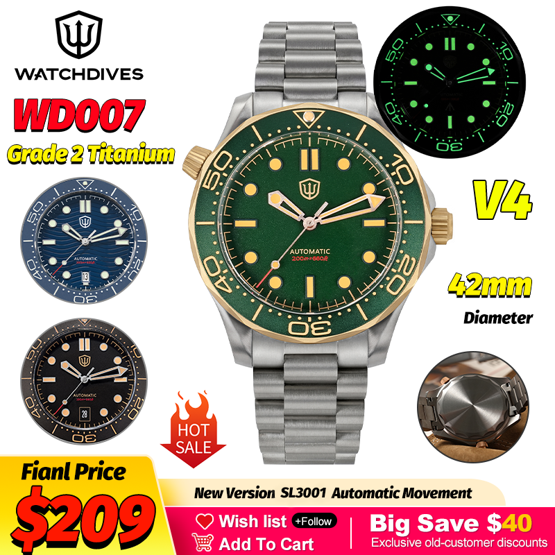 Watchdives WD007 V4 42Mm Titan - đánh giá và giá Waterproof Diving Watch