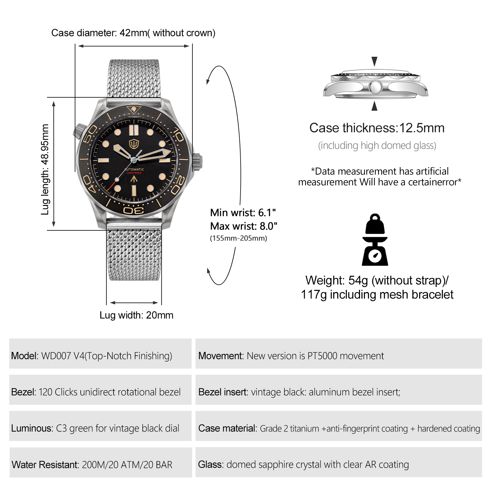 Watchdives WD007 V4 Automatic  - đánh giá và giá Waterproof Diving Watch